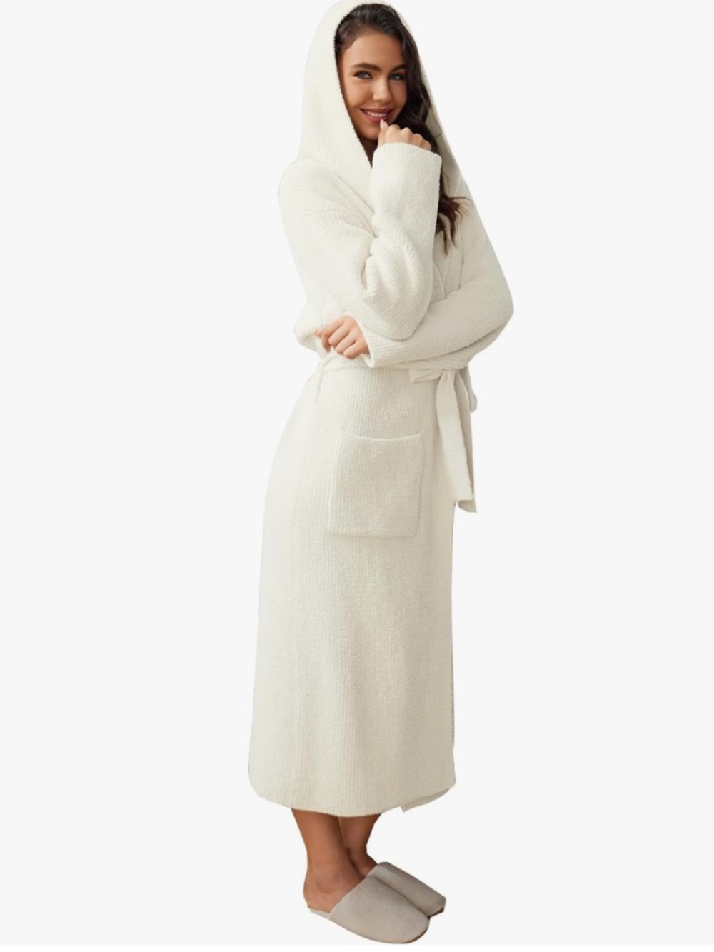 Ultra Soft Robe With Pockets, Spa Bathrobe Loungewear Calf-Length